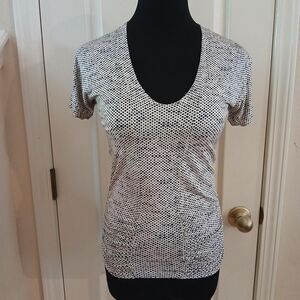 Y2K Vintage Lida Baday white black polka dot scoop V-neck ruched blouse M office